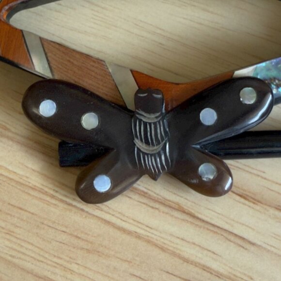 Vintage Butterfly Barrette & Pick With Abalone Inlay - Picture 3 of 9